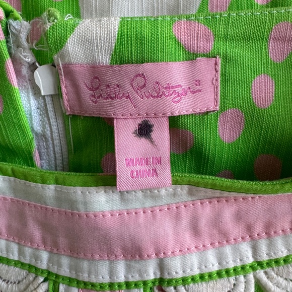 Lilly Pulitzer Pink‎ Label Lime Green Pink Polka Dot Not too Crabby Mini Dress - Picture 5 of 5